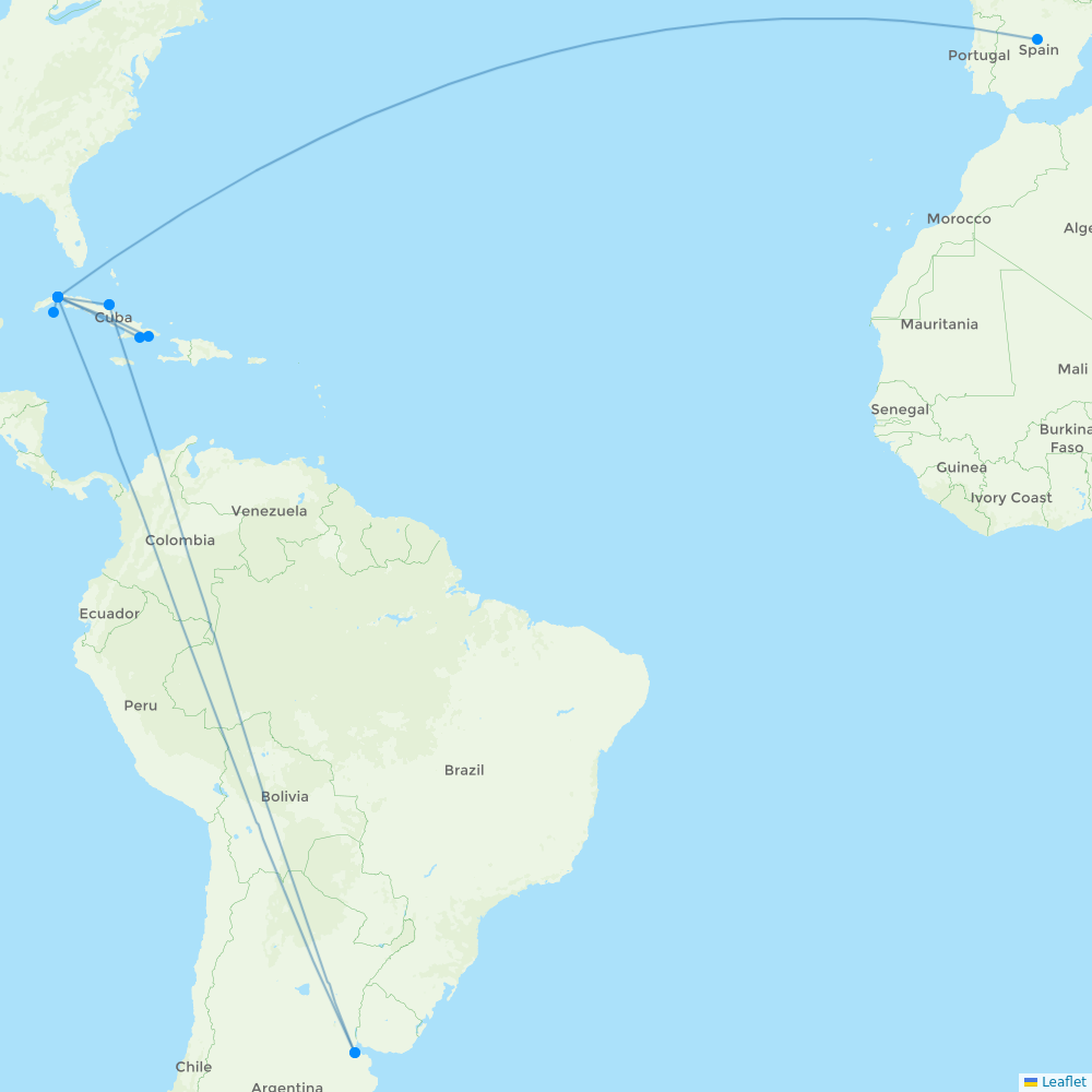 Cubana de Aviacion destination map