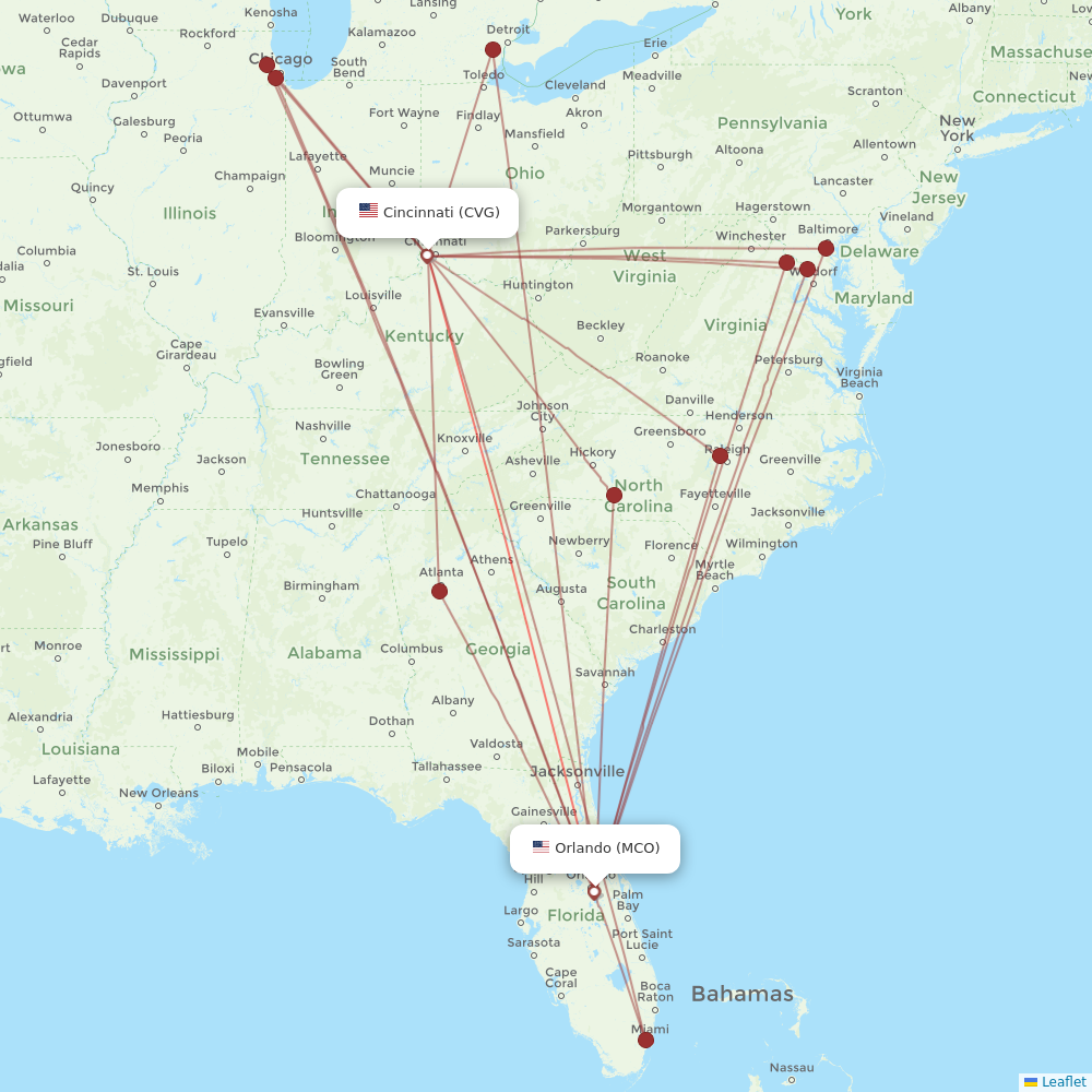Frontier Airlines flights between Cincinnati and Orlando
