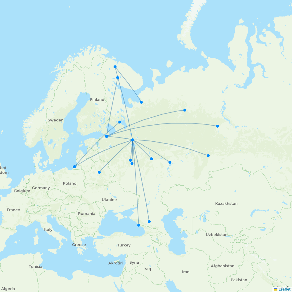 Severstal Aircompany destination map