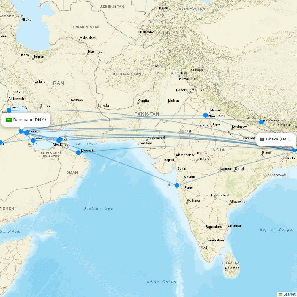 Biman Bangladesh Airlines routes (BG) 2026, map - Flight Routes