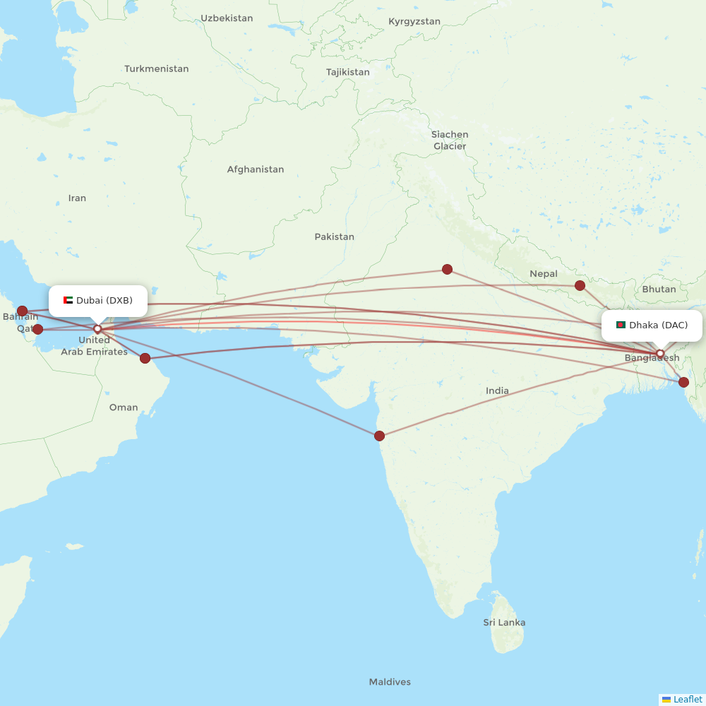Emirates flights between Dhaka and Dubai