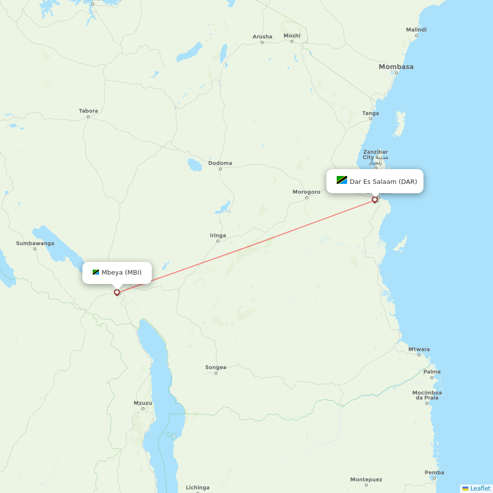 Air Tanzania Airline Routes (TC) - Map - Flight Routes