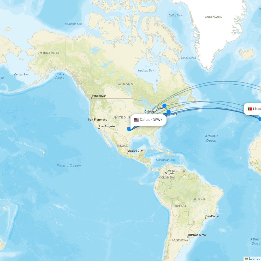 Flights from Dallas to Lisbon, DFW to LIS Flight Routes