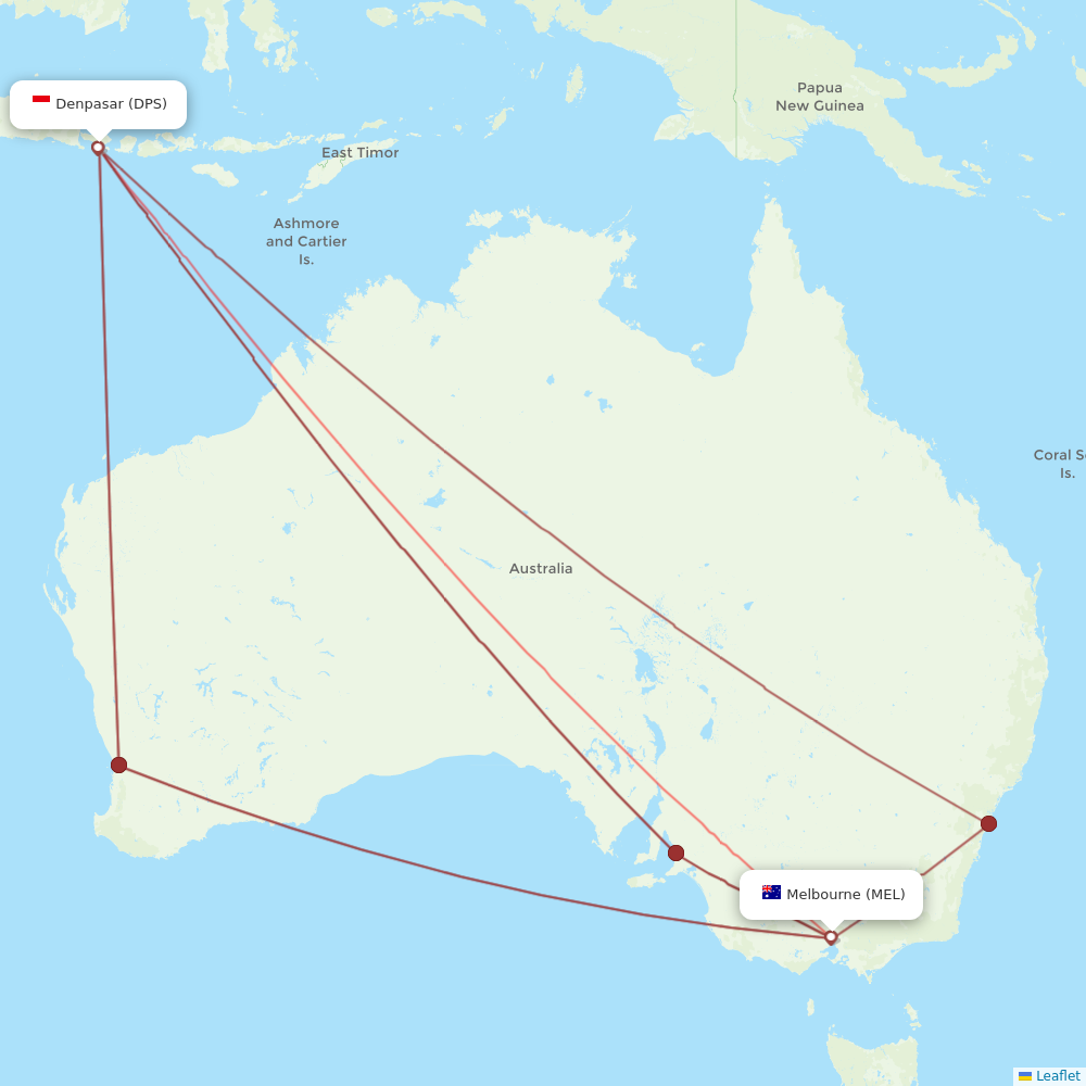 Jetstar flights between Denpasar and Melbourne