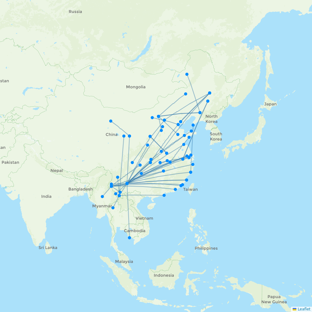 Ruili Airlines destination map