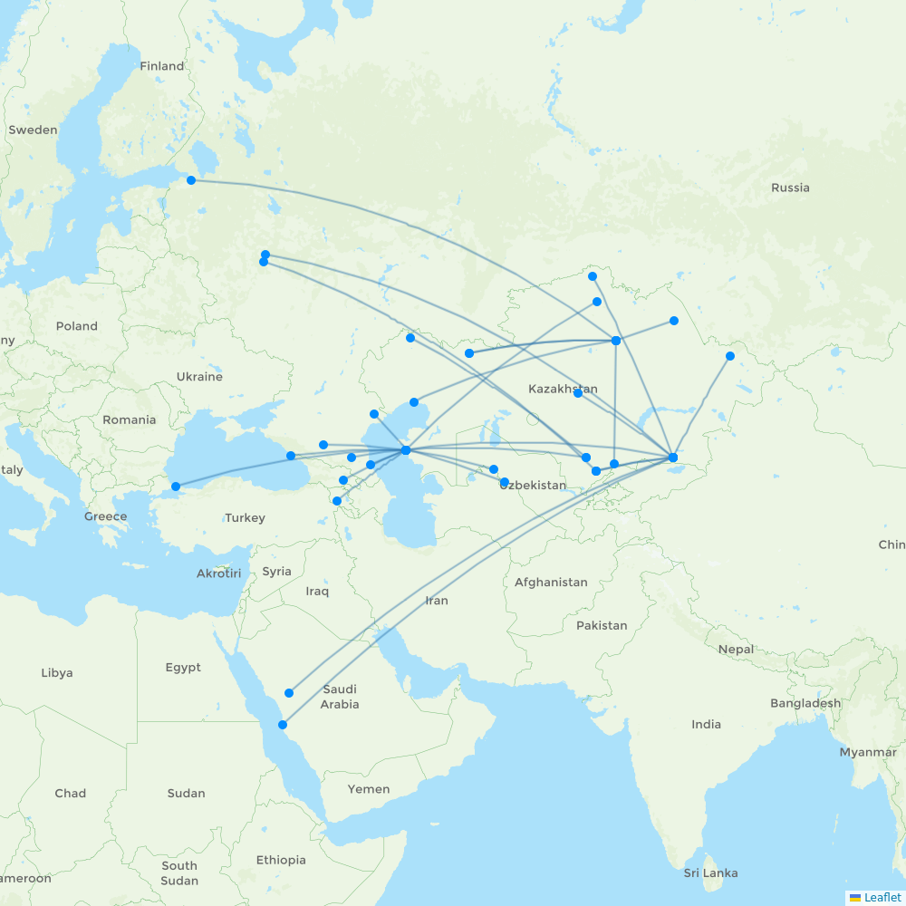 SCAT Airlines destination map
