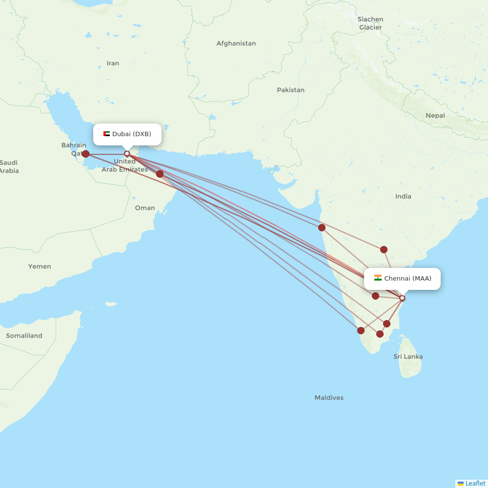 Emirates flights between Dubai and Chennai