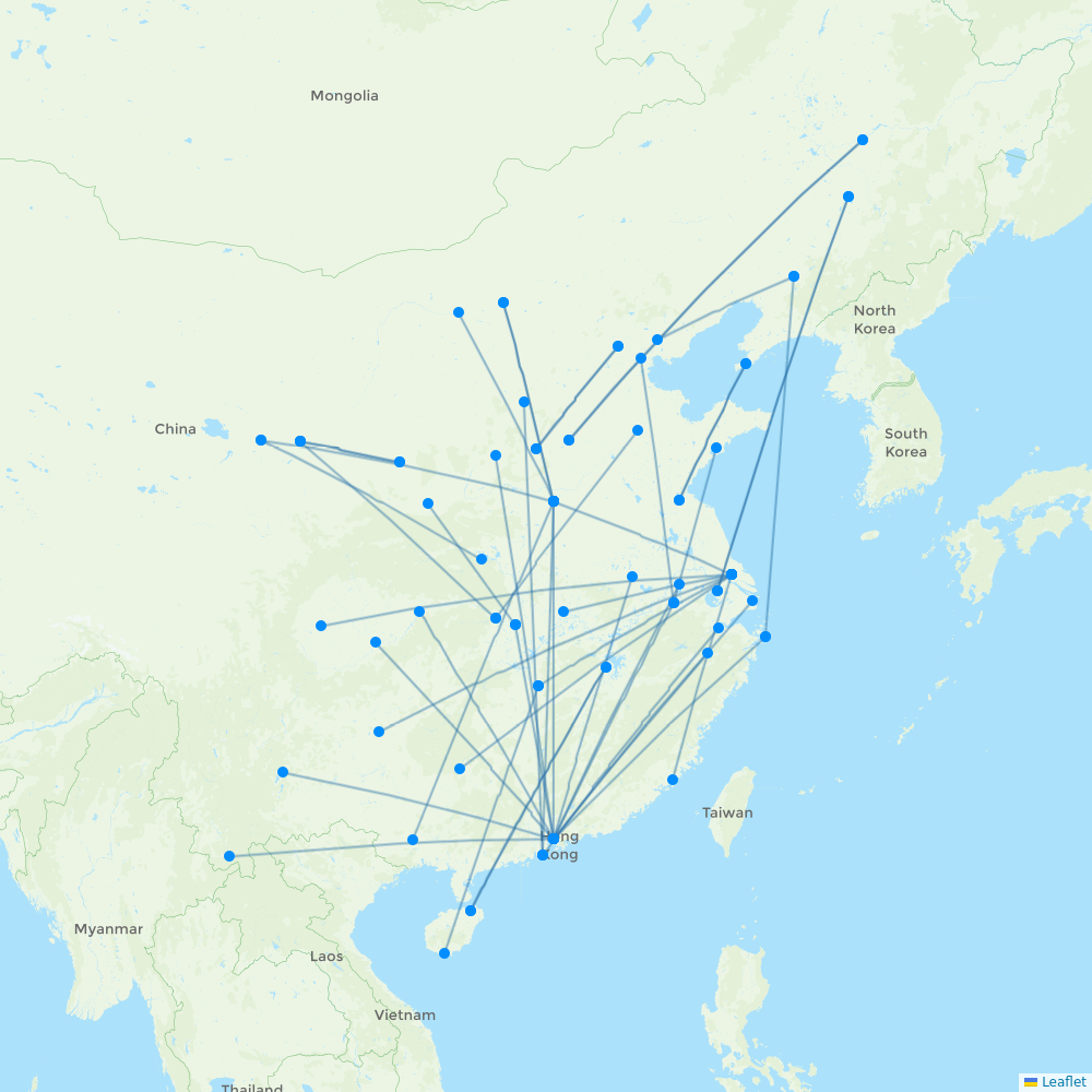 Donghai Airlines destination map