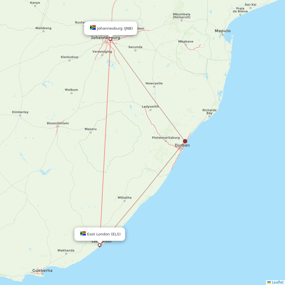 Safair Airline Routes (fa) - Map - Flight Routes