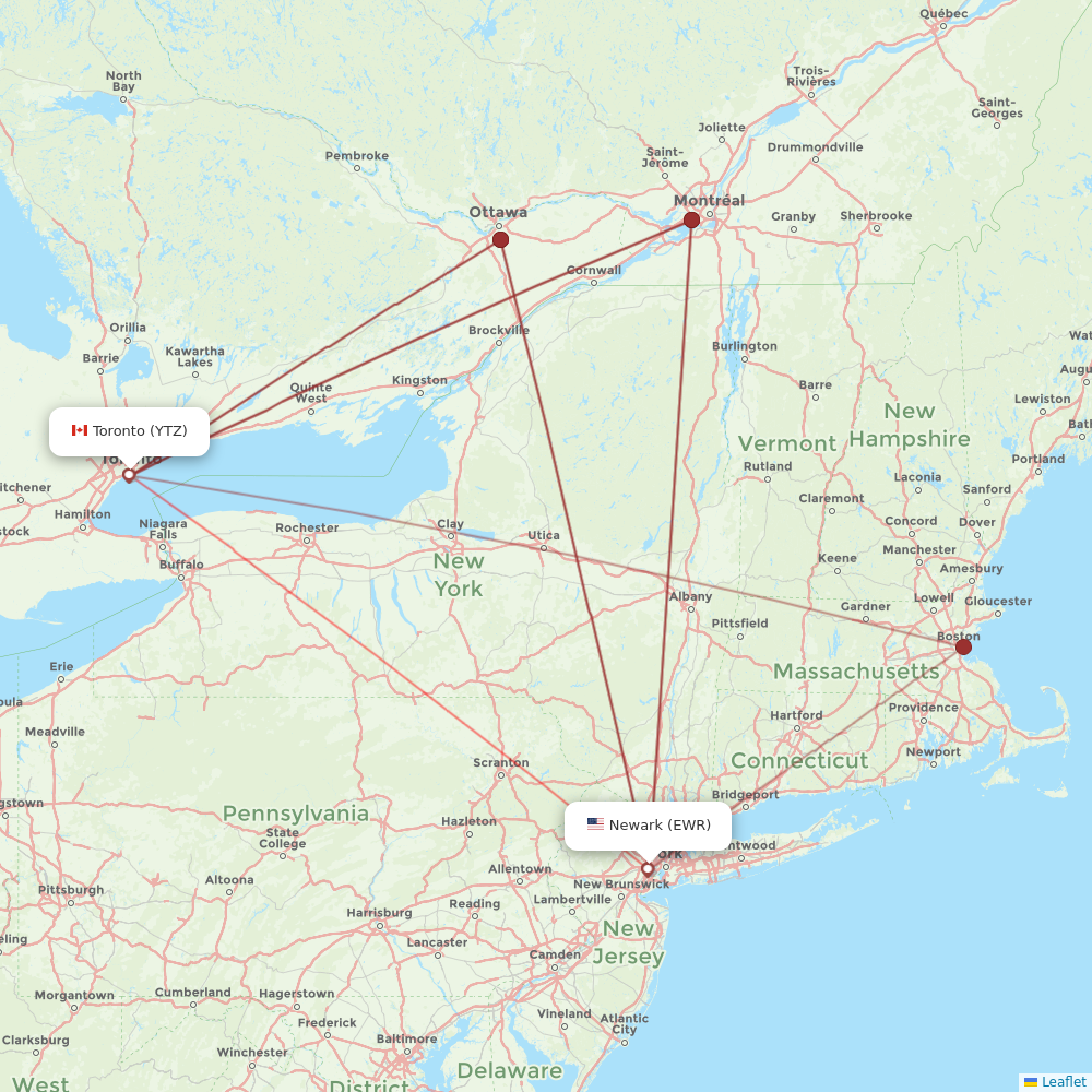 Porter Airlines flights between Newark and Toronto
