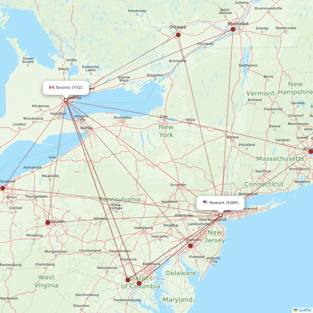 Air Canada flights between Newark and Toronto