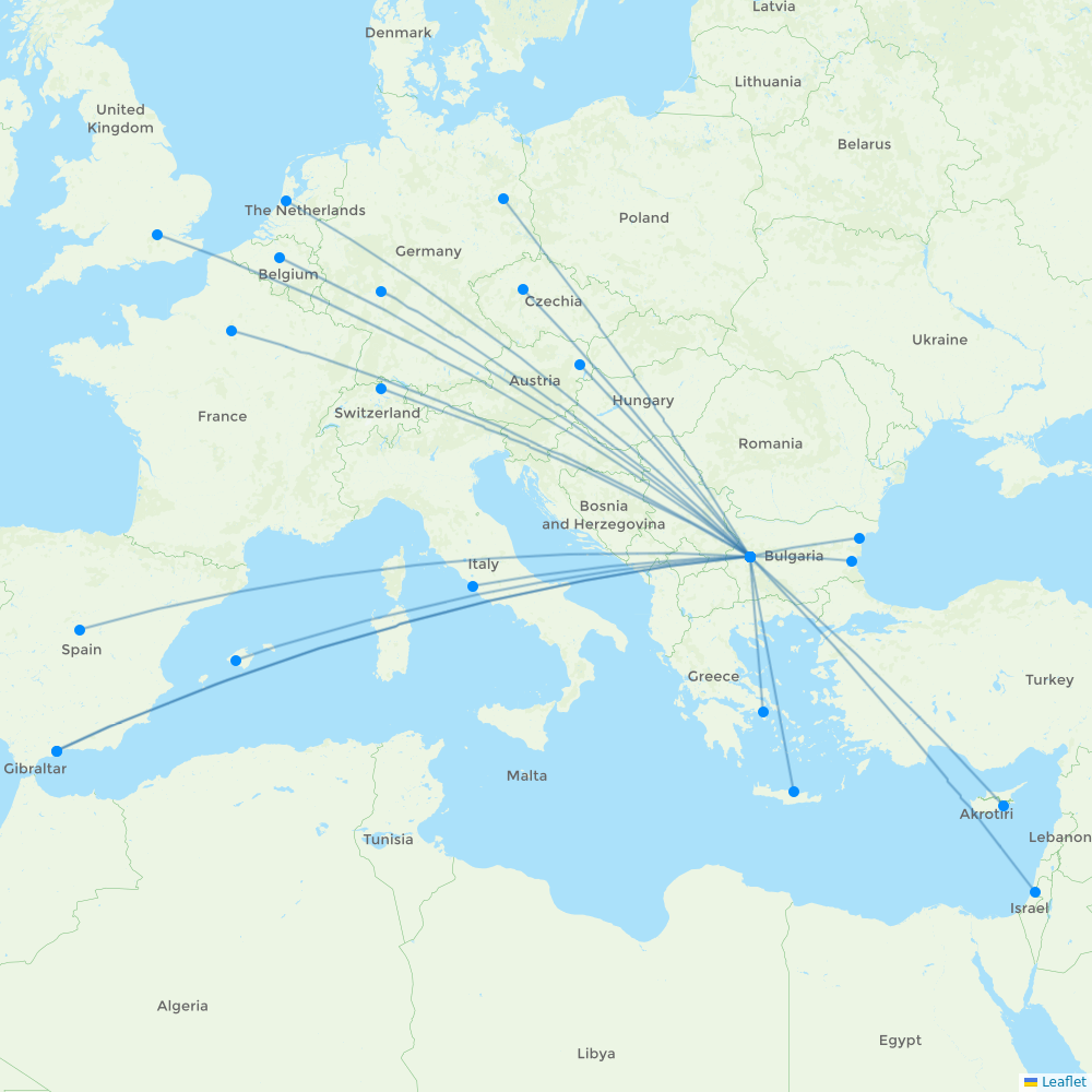 Bulgaria Air destination map