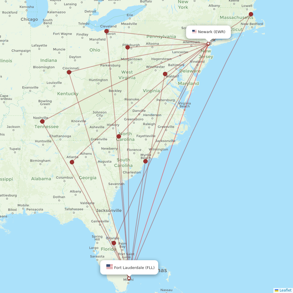 Spirit Airlines flights between Fort Lauderdale and Newark