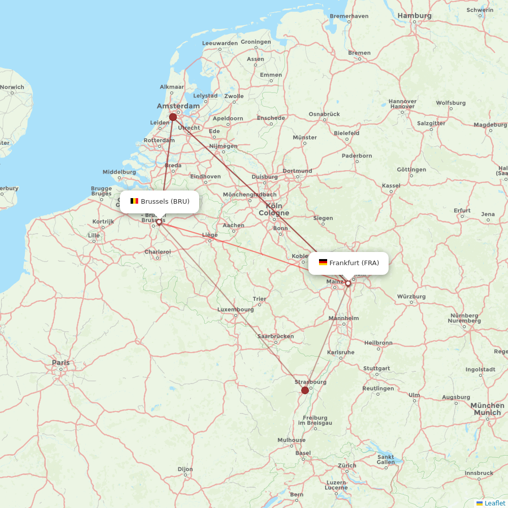 Lufthansa flights between Frankfurt and Brussels
