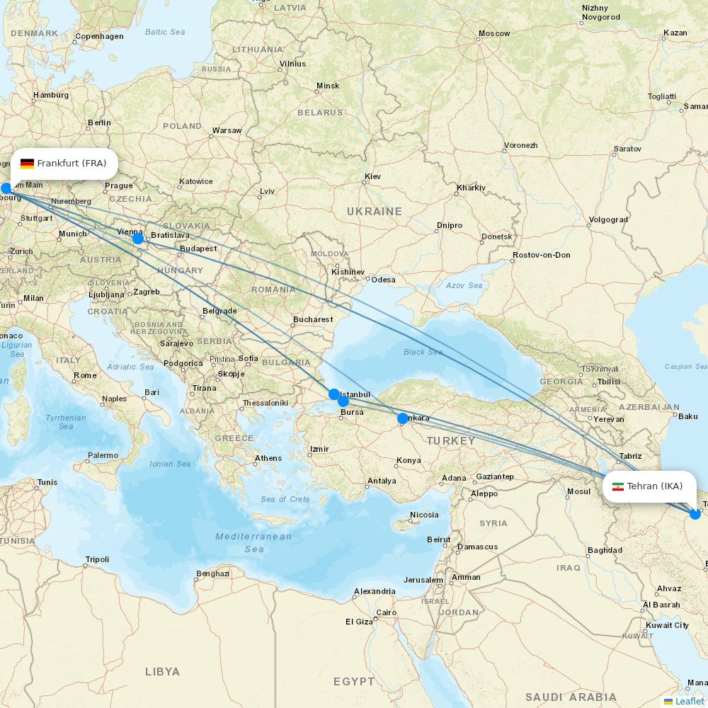 Flug Von Frankfurt Nach Teheran Iran Air Iran Air airline routes (IR) - map - Flight Routes