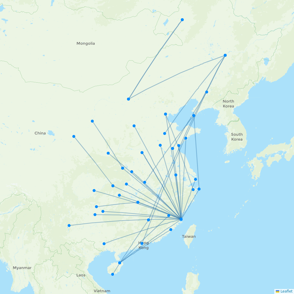 Fuzhou Airlines destination map