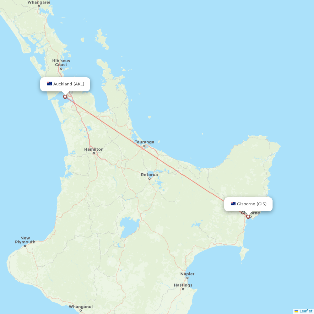 Air New Zealand flights between Gisborne and Auckland