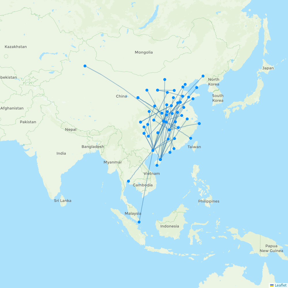 Guangxi Beibu Gulf Airlines destination map