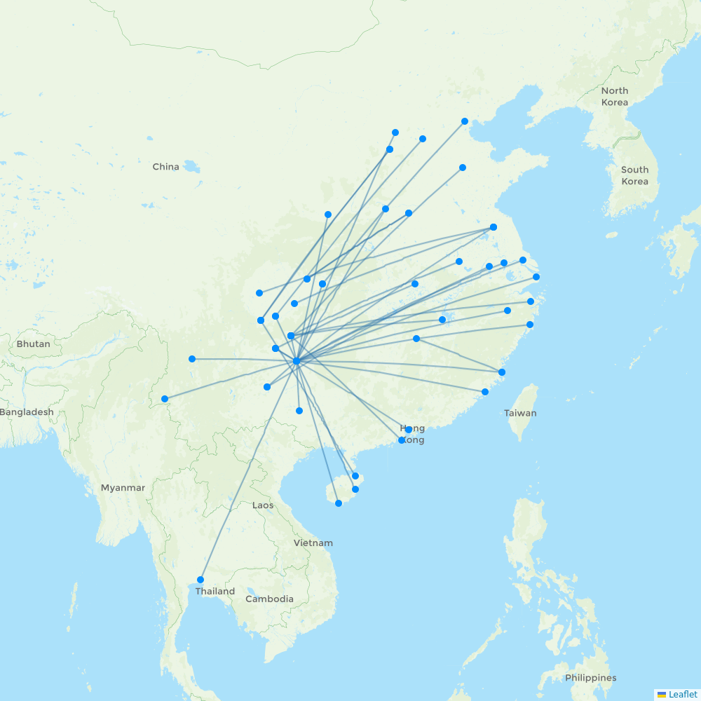 Colorful GuiZhou Airlines destination map