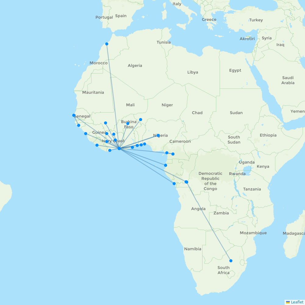 Air Cote D'Ivoire destination map