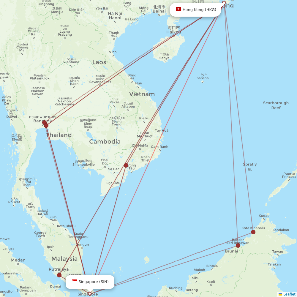 Singapore Airlines flights between Hong Kong and Singapore