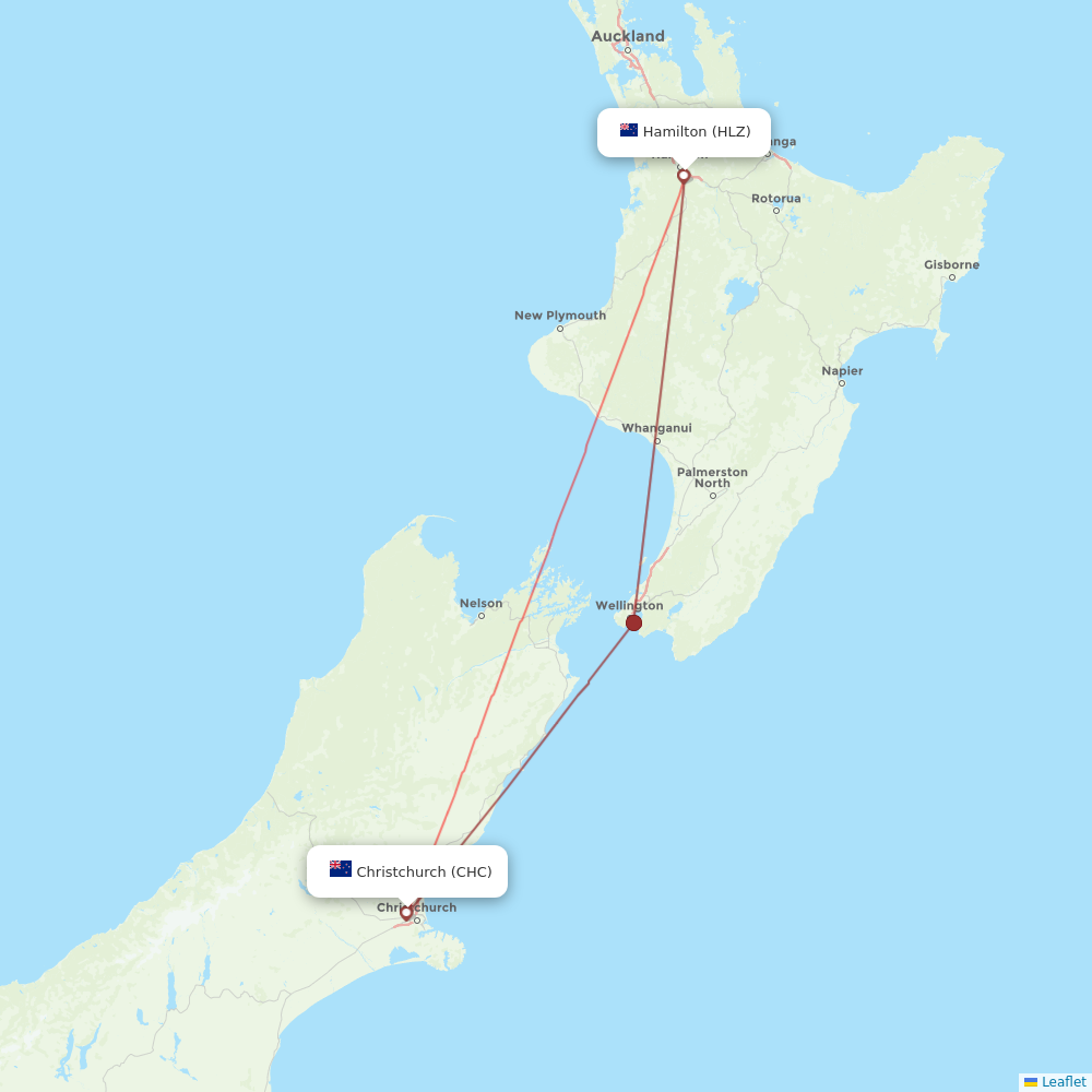 Air New Zealand flights between Hamilton and Christchurch
