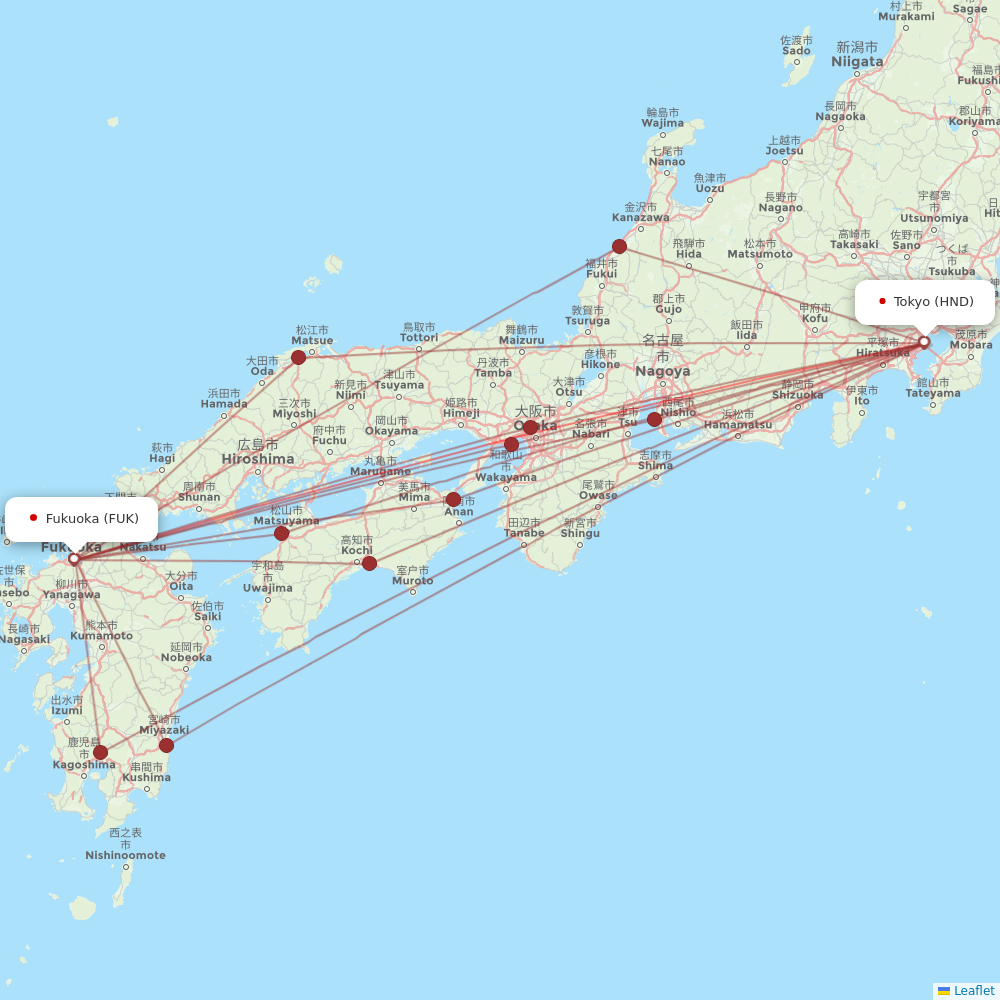 JAL flights between Tokyo and Fukuoka