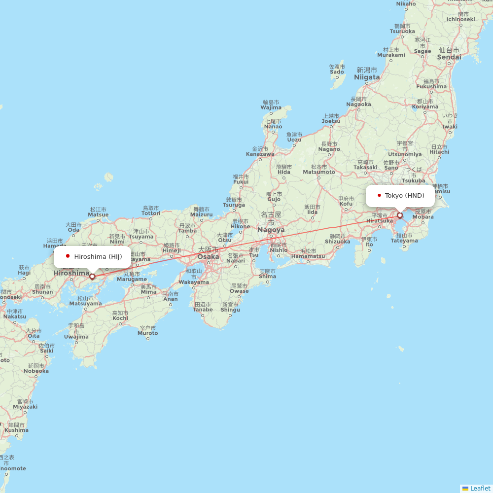 JAL flights between Tokyo and Hiroshima