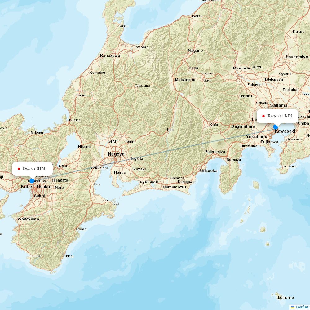 JAL flights between Tokyo and Osaka