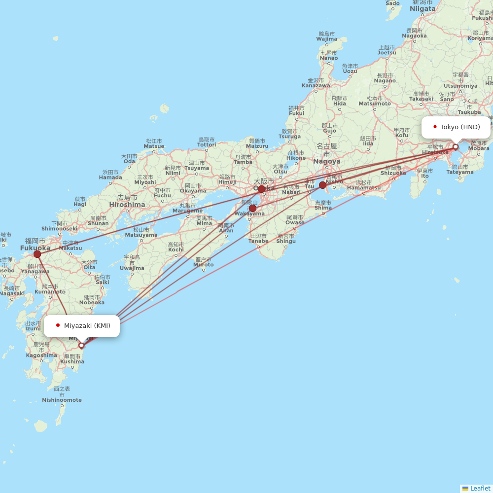 JAL flights between Tokyo and Miyazaki