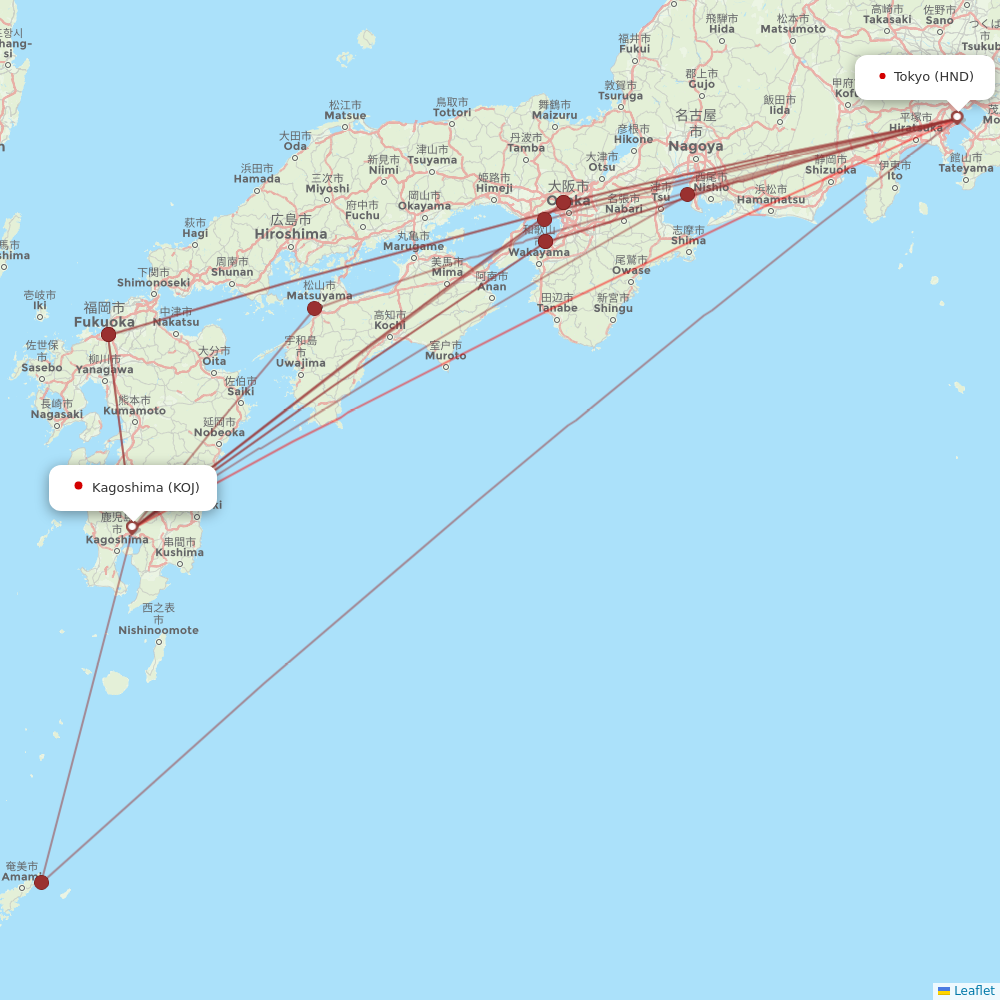 JAL flights between Tokyo and Kagoshima