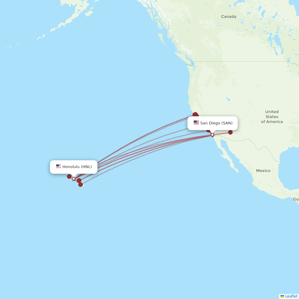Hawaiian Airlines flights between Honolulu and San Diego