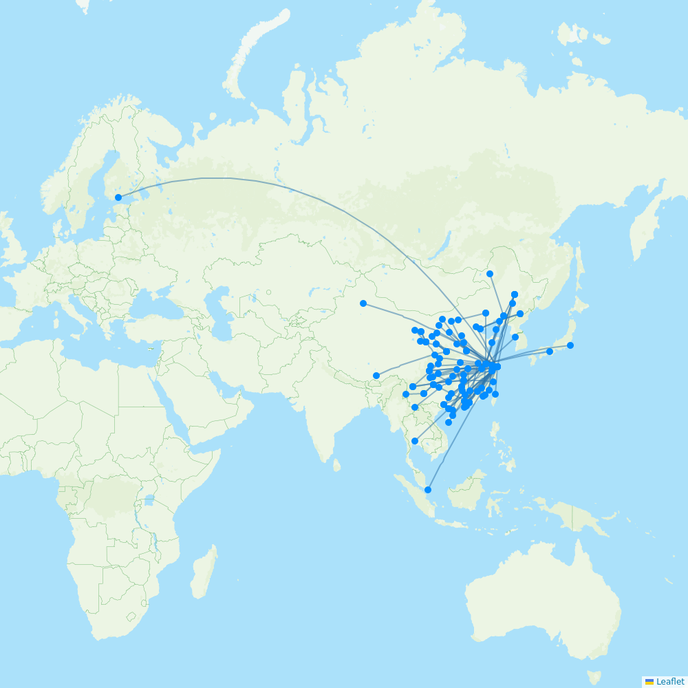 Juneyao Airlines destination map