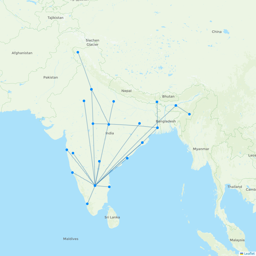 AirAsia India destination map