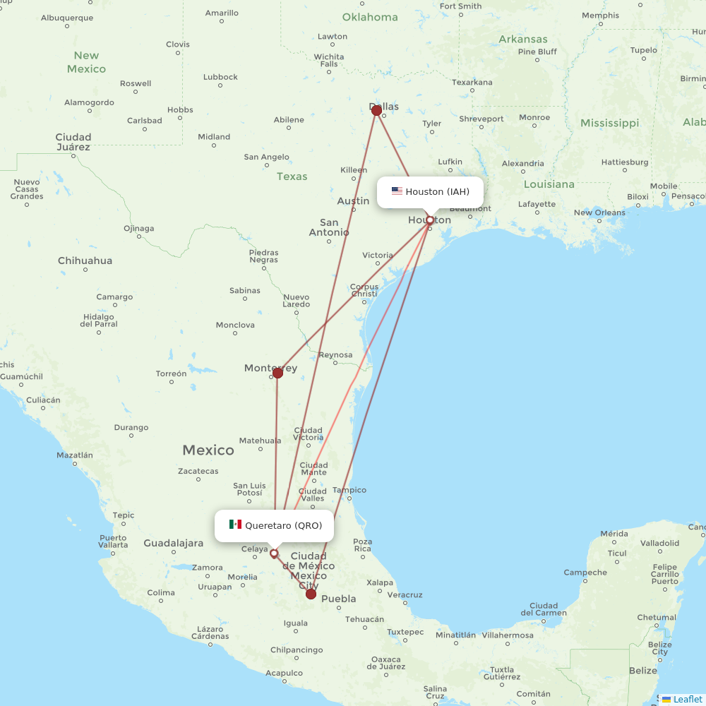 Flights from Houston to Queretaro, IAH to QRO - Flight Routes