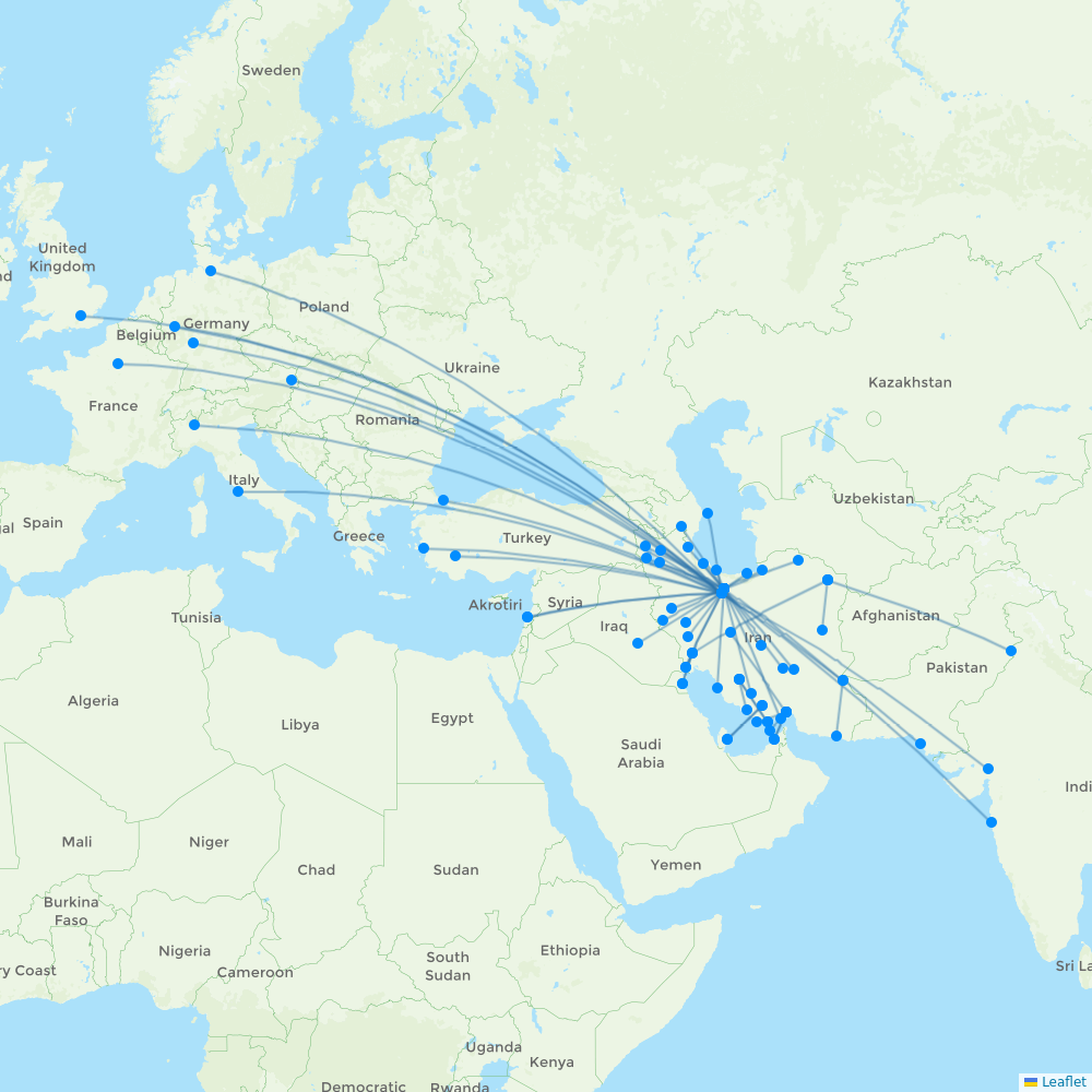 Iran Air destination map