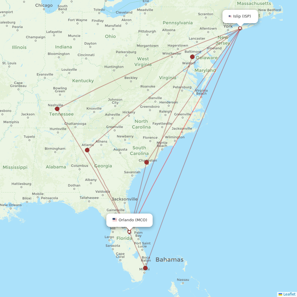 Frontier Airlines flights between Islip and Orlando