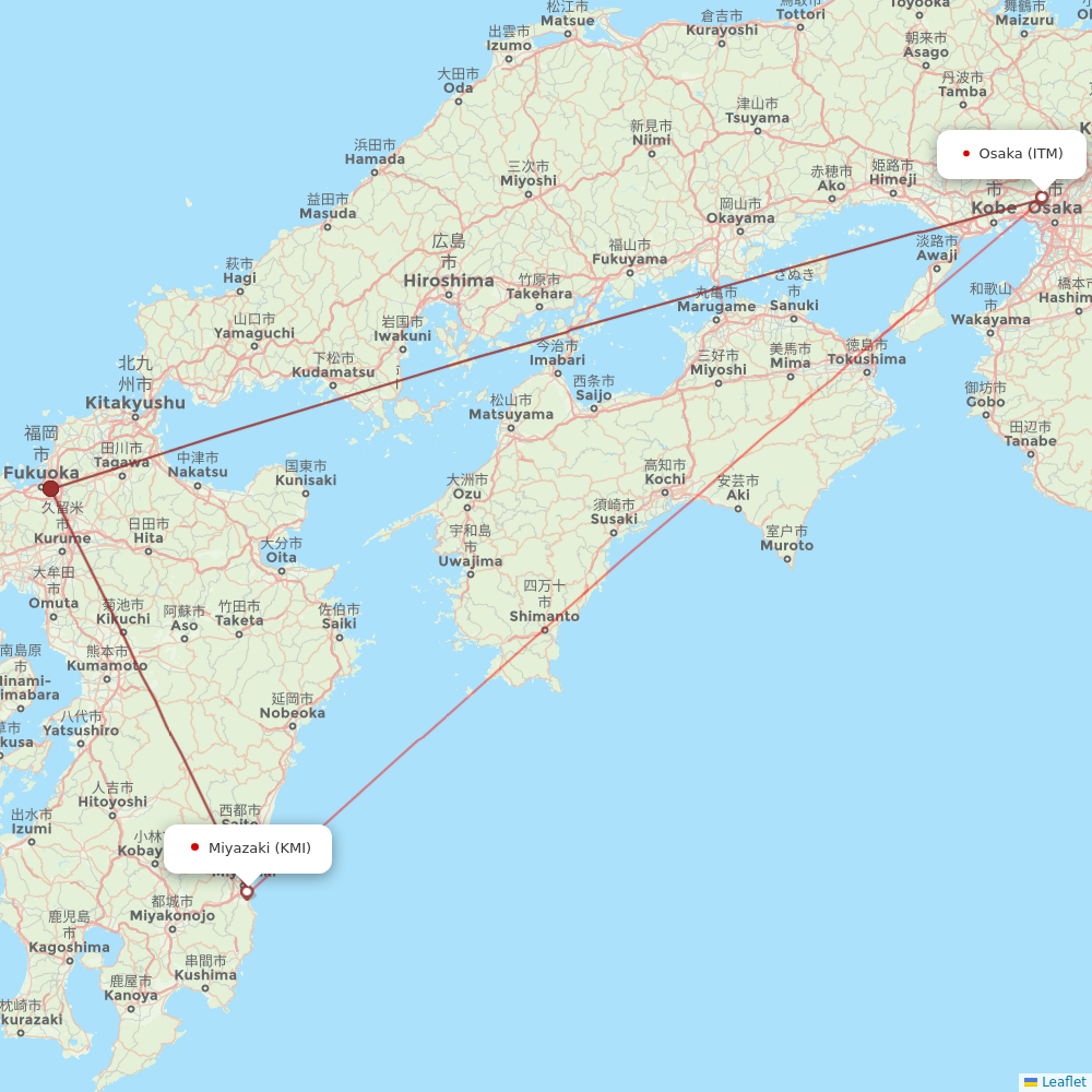 JAL flights between Osaka and Miyazaki