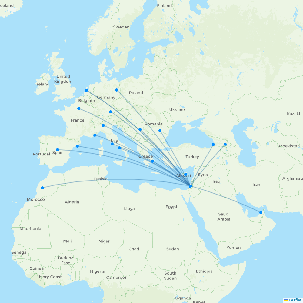 Arkia Israeli Airlines destination map