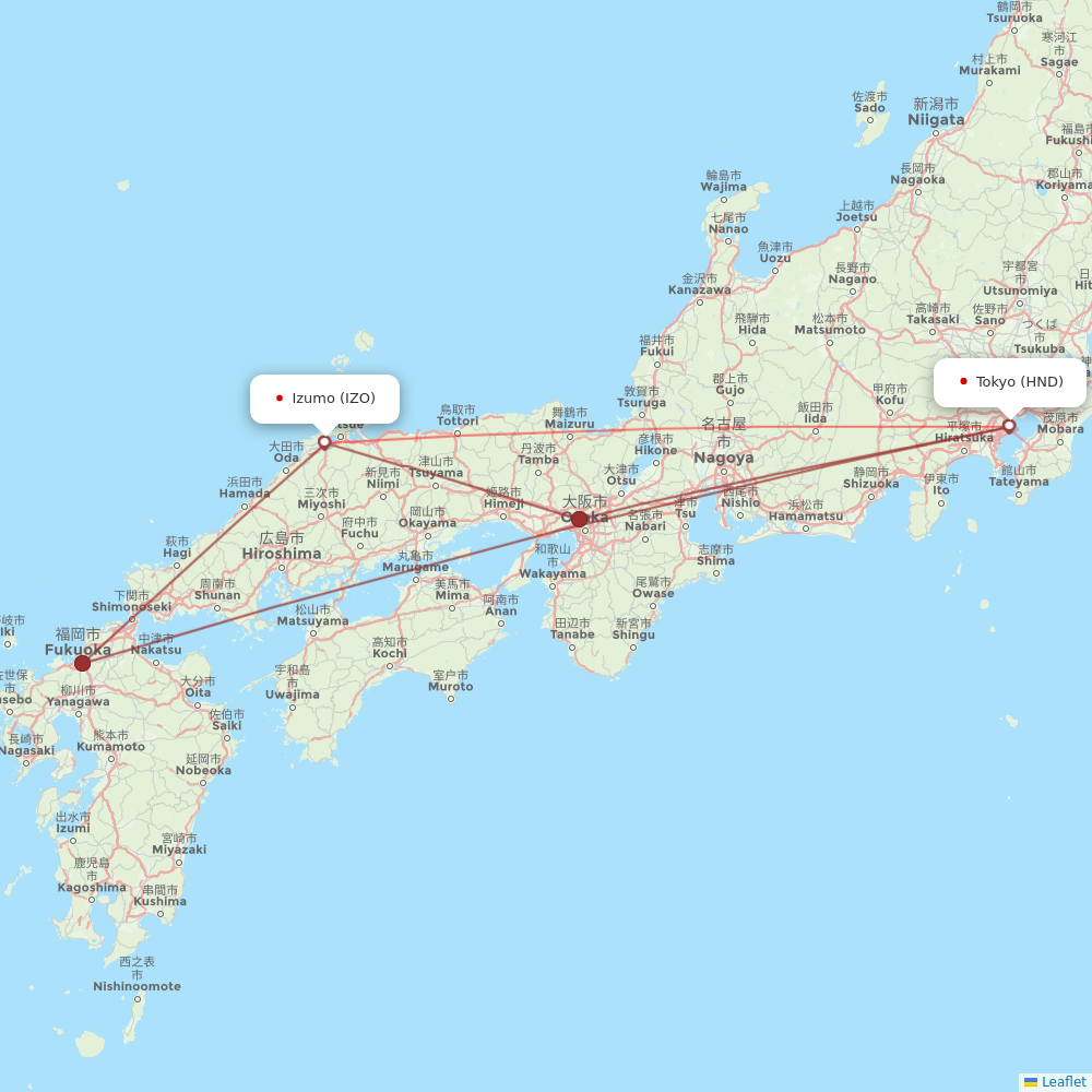 JAL flights between Izumo and Tokyo