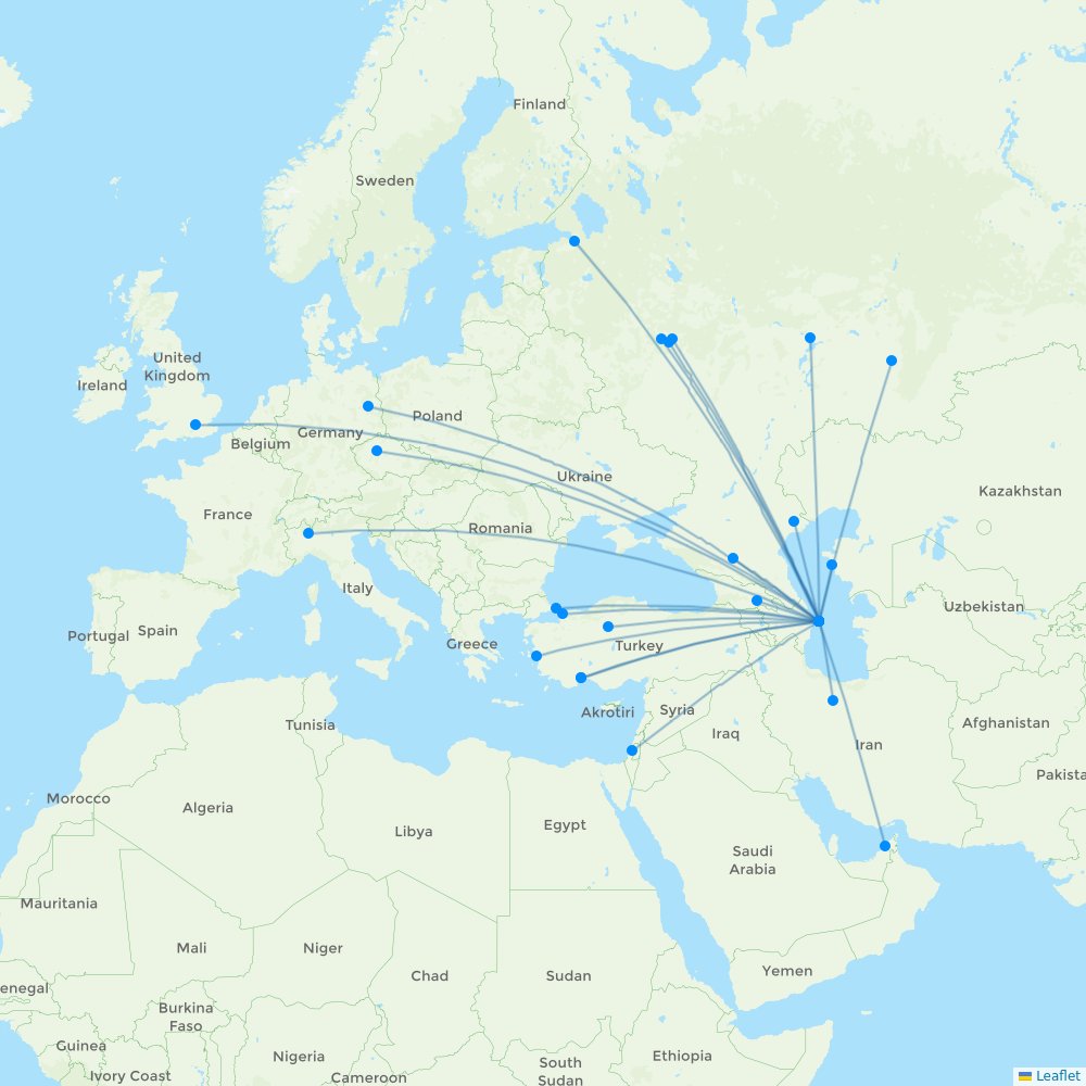 AZAL Azerbaijan Airlines destination map