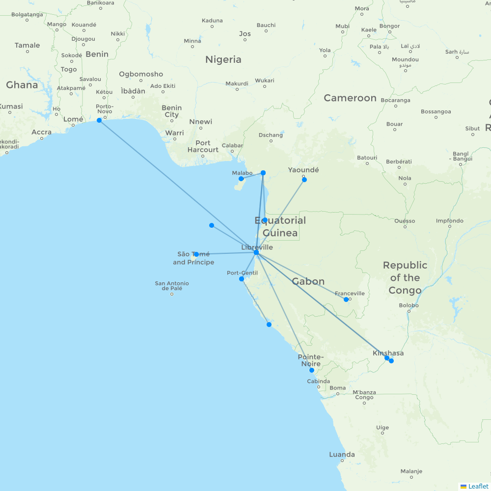 Afrijet destination map