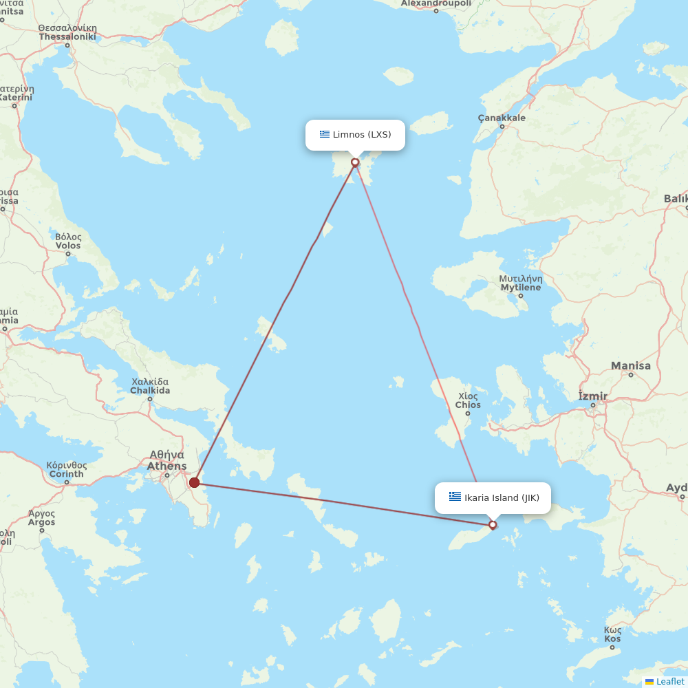 Olympic Air flights between Ikaria Island and Limnos