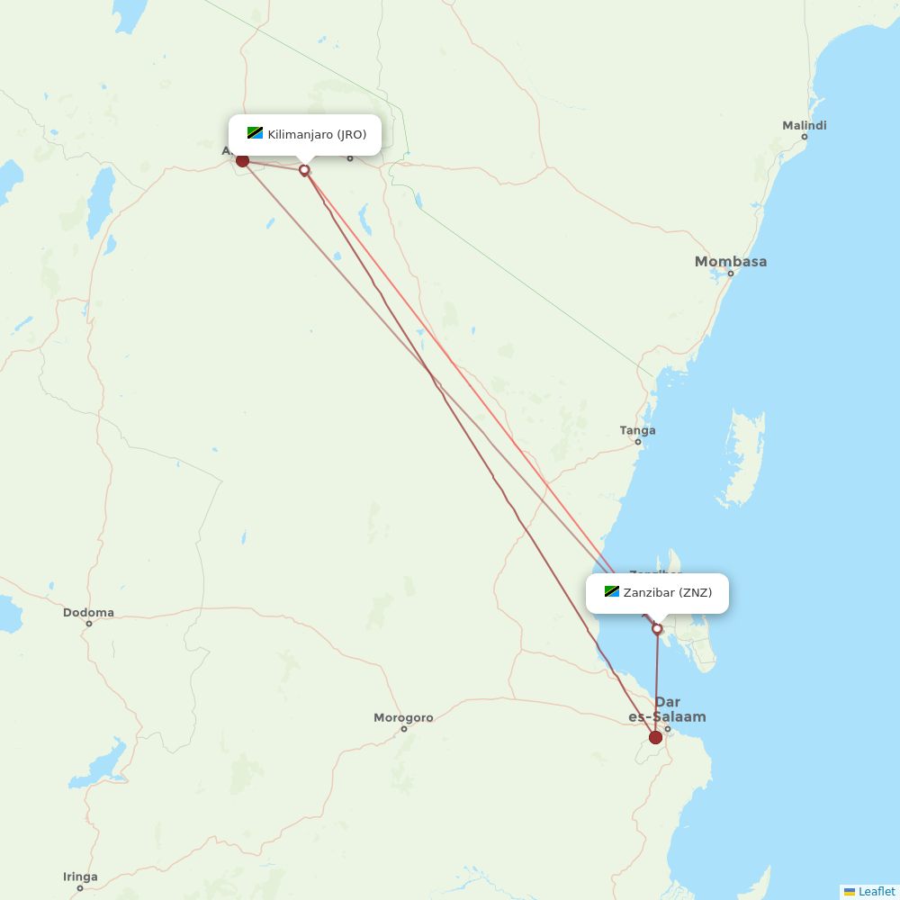 Air Tanzania Airline Routes (tc) - Map - Flight Routes