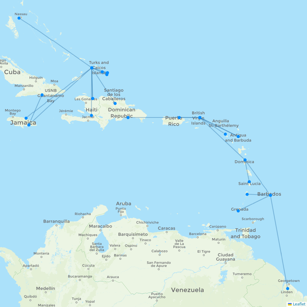 interCaribbean Airways destination map