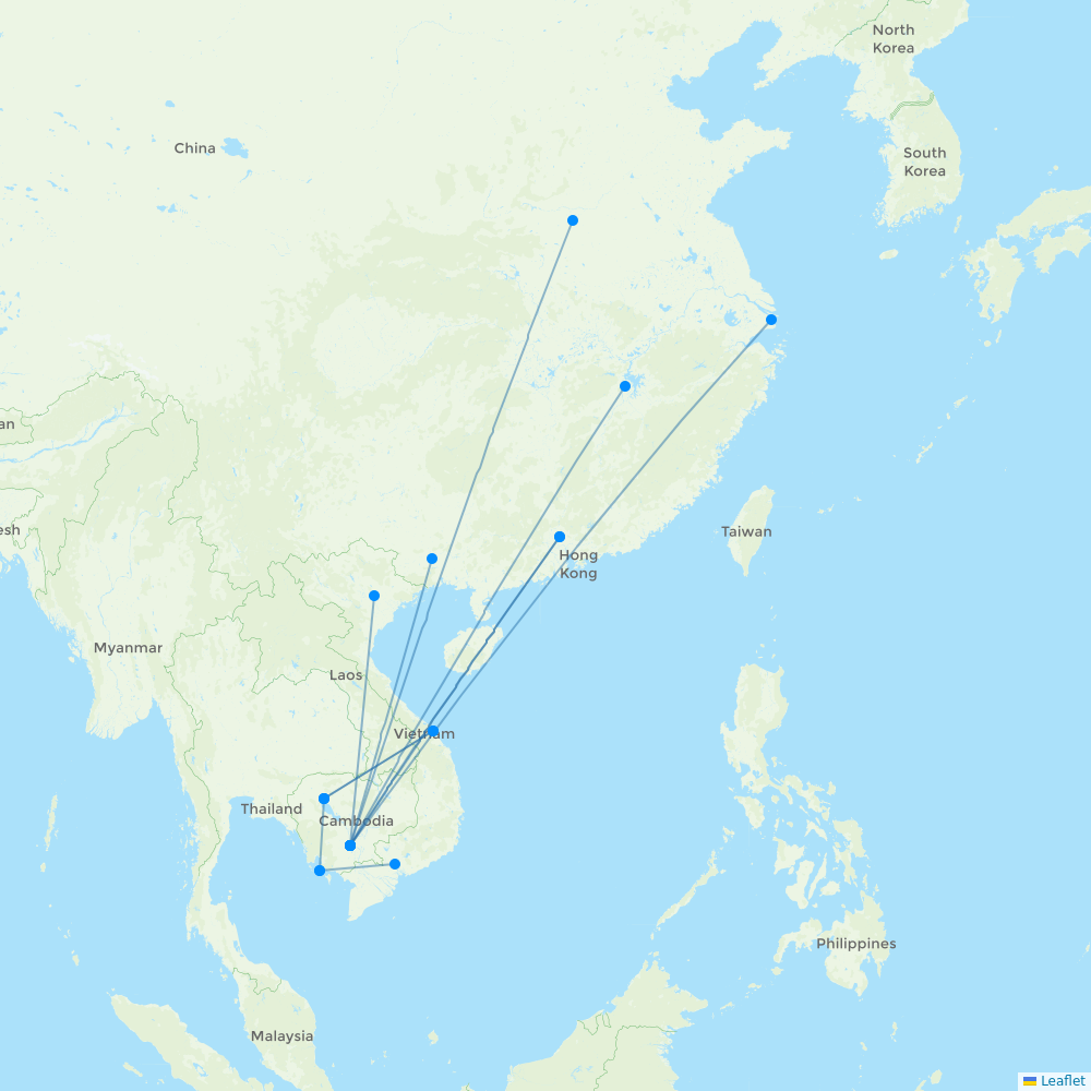 Cambodia Angkor Air destination map