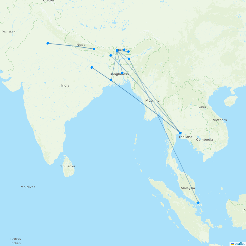 Drukair destination map