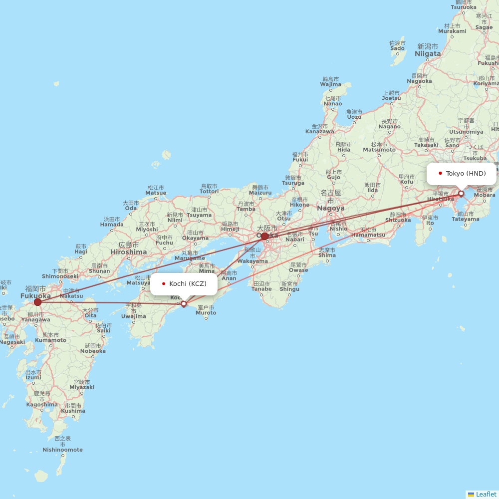 JAL flights between Kochi and Tokyo