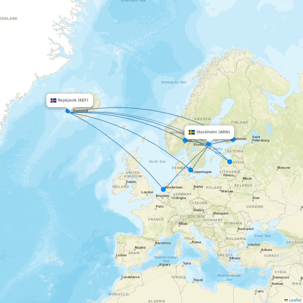 Icelandair Airline Routes FI 2026 Map Flight Routes KEF ARN 