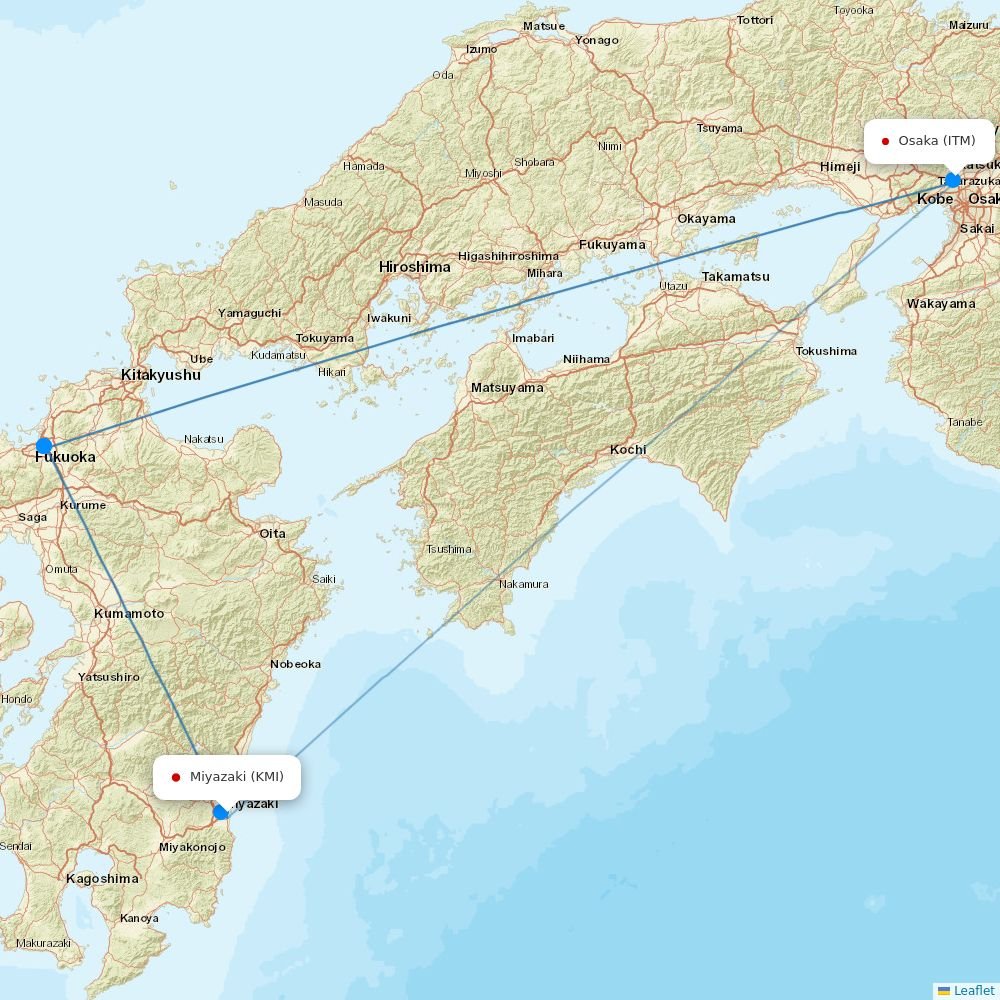 JAL flights between Miyazaki and Osaka